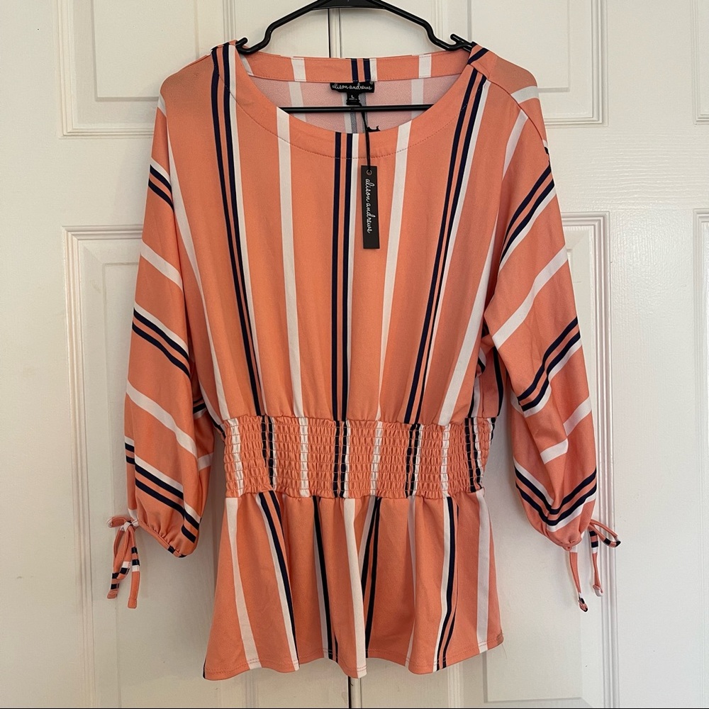 Large coral/peach color with stripes